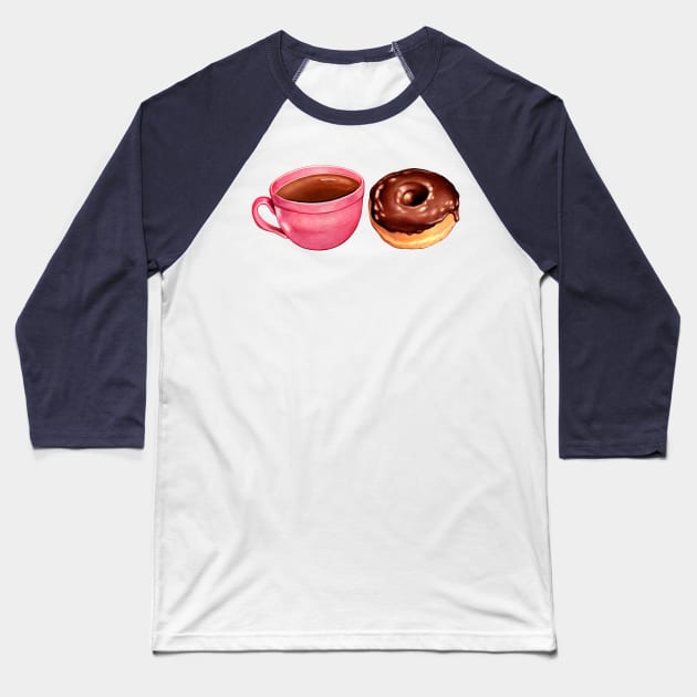 Coffee & Chocolate Donut Baseball T-Shirt by KellyGilleran